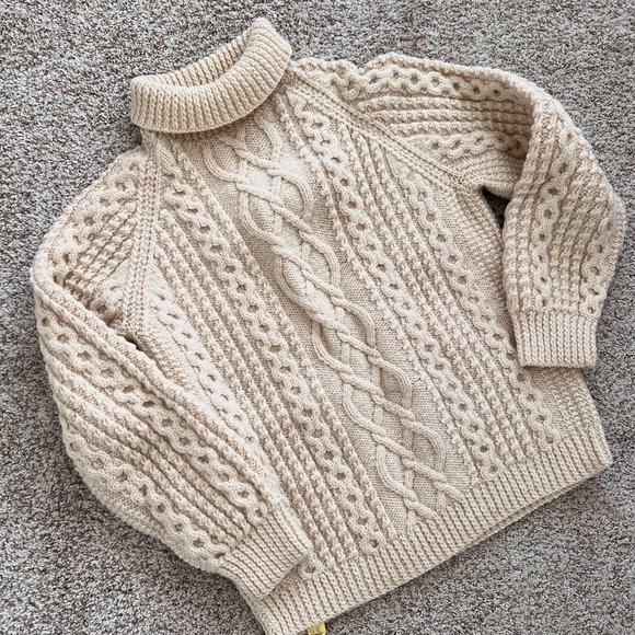 70's Carbery Irish Wool - Chunky Cream Sweater - Fisherman Knit- Size Medium - Picture 1 of 14